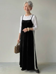 FRIFUL Middle-Aged Women's Autumn Layering Camisole Dress - Black - View 1