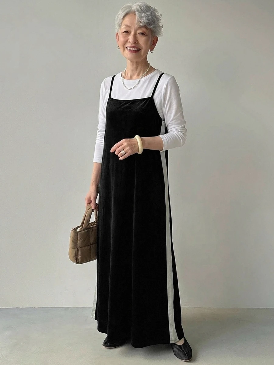 FRIFUL Middle-Aged Women's Autumn Layering Camisole Dress - Black - View 1