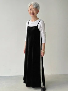 FRIFUL Middle-Aged Women's Autumn Layering Camisole Dress - Black - View 3