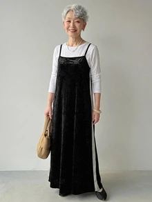 FRIFUL Middle-Aged Women's Autumn Layering Camisole Dress - Black - View 6