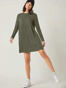 Cloudara Solid Tee Dress - Green - View 6