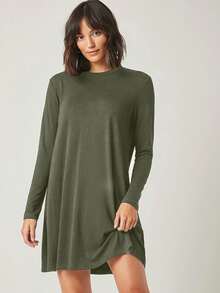 Cloudara Solid Tee Dress - Green - View 3