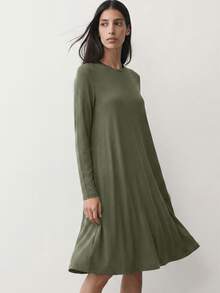Cloudara Solid Tee Dress - Green - View 7