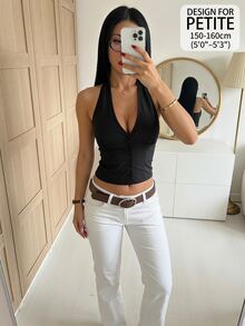 SHEIN PETITE 時尚輕量黑色西裝外套，適合嬌小女性，適用於工作、夜晚外出或休閒時尚性感穿搭，夏季款 - 黑色 - 查看 4