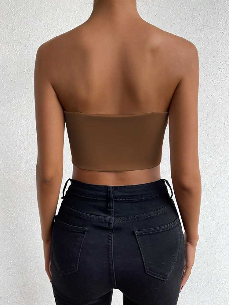 Allurite Shades Of Brown Chic Off The Shoulder Sleeveless Basic Tank Top,Holiday Vacation Summer Streetwear,Party Must Have Elevated Elegance New Year Top - Brown - View 2