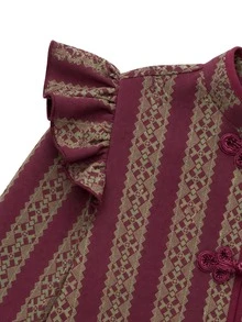 Nöista طقم مطبوع من قطعتين مع أزرار عقد صينية. خريف وشتاء، أنيق، أسلوب ريفي، للخروج. - الأرجواني - مشاهدة 10