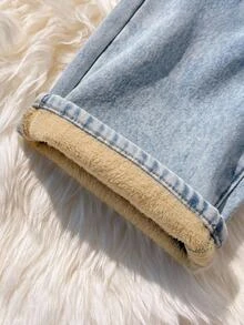 Kids Young Boy Fall/Winter Casual Basic Warm Blue Denim Fleece Lined Loose Fit Jeans, For Streetwear - Light Wash - View 11