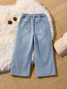 Kids Young Boy Fall/Winter Casual Basic Warm Blue Denim Fleece Lined Loose Fit Jeans, For Streetwear - Light Wash - View 8