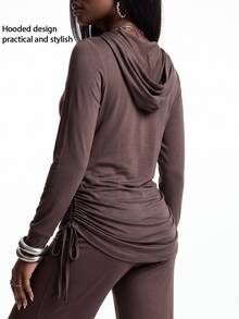 Innovista Innovista Women's Hooded Long Sleeve Wide Leg Drawstring Sports Set Gym Set Workout Set Pilates Yoga Set Sportswear Activewear - Khaki - View 8