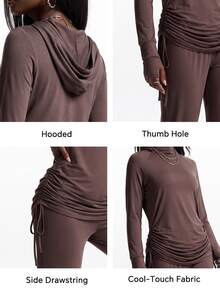 Innovista Innovista Women's Hooded Long Sleeve Wide Leg Drawstring Sports Set Gym Set Workout Set Pilates Yoga Set Sportswear Activewear - Khaki - View 5