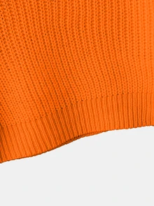 SHEIN كنزة صوفية كاجوال بلون موحد بياقة دائرية وأكمام طويلة للفتيات المراهقات، خريف وشتاء - لون برتقالي - مشاهدة 7