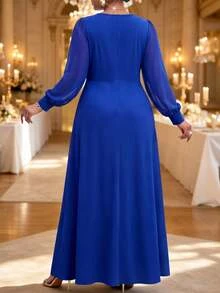 Fleurora Autumn And Winter Fall Blue Dresses Elegant Dresses For Women Formal Dress Luxury Evening Wedding Dress Wedding Guest Dress Birthday Dress - Royal Blue - View 2