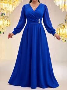 Fleurora Autumn And Winter Fall Blue Dresses Elegant Dresses For Women Formal Dress Luxury Evening Wedding Dress Wedding Guest Dress Birthday Dress - Royal Blue - View 4