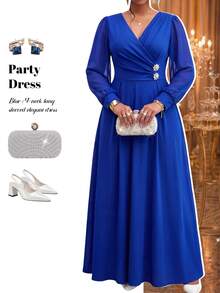 Fleurora Autumn And Winter Fall Blue Dresses Elegant Dresses For Women Formal Dress Luxury Evening Wedding Dress Wedding Guest Dress Birthday Dress - Royal Blue - View 3