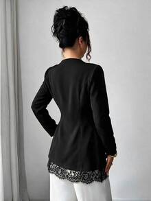 SHEIN Elenzya Eyelash Lace Panel Fold Pleated Coat - Black - View 2