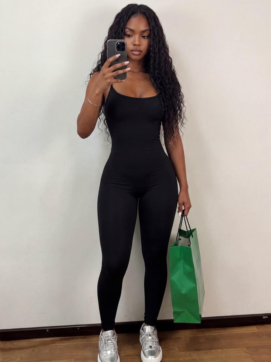 Rovax Plus Size Women Solid Color Casual Jumpsuit - Black - View 1