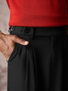 AKNOTIC Pantalones de traje casual de moda con pliegues y bolsillos de unicolor para hombres - Negro - Ver 7