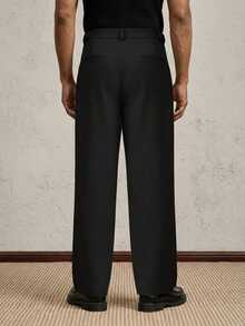 AKNOTIC Pantalones de traje casual de moda con pliegues y bolsillos de unicolor para hombres - Negro - Ver 6