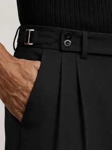 AKNOTIC Pantalones de traje casual de moda con pliegues y bolsillos de unicolor para hombres - Negro - Ver 2