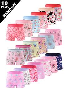Random 10pcs Girls Comfortable Cartoon Printed Panties, Random Designs Include Butterfly, Pony, Heart Winter Baby Pink White - Multicolor - View 6