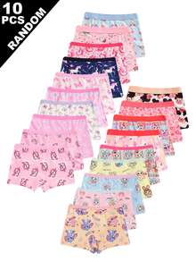 Random 10pcs Girls Comfortable Cartoon Printed Panties, Random Designs Include Butterfly, Pony, Heart Winter Baby Pink White - Multicolor - View 3