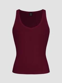 SHEIN Top deportivo de punto de unicolor versátil y casual - Burdeos - Ver 9