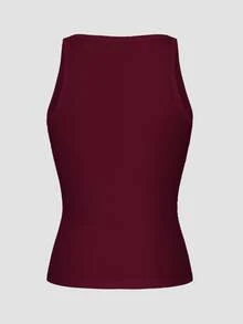 SHEIN Top deportivo de punto de unicolor versátil y casual - Burdeos - Ver 10