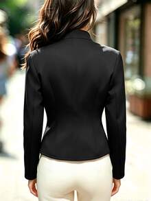 SHEIN Jaket Wanita Bergaya Retro Napoleon dengan Kancing Ganda Logam, Kerah Tegak, dan Potongan Pas Badan - Sempurna untuk Pesta, Konser, dan Pakaian Sehari-hari; Jaket Musim Gugur yang Elegan - Hitam - View 4