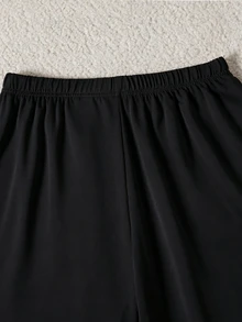 SHEIN 青少年女孩 2件組圓領夏季運動風黑色短袖T恤短褲套裝，適合海灘健身房運動、瑜伽、休閒穿搭，Y2K風格 - 黑色 - 查看 6