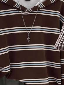 SHEIN EZwear 復古棕色條紋學院風女款連帽衛衣，穿搭，秋季，日常校園，休閒，Y2K - 彩色 - 查看 3