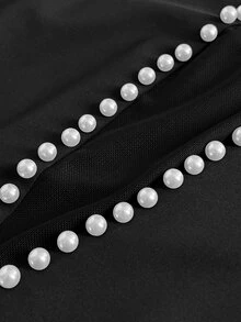 NU&NOW فستان طويل ضيق مقاس كبير بتصميم إلهة مثير باللون الأسود، بياقة عالية وحمالة رقبة مع ربطة، مزين بشبكة شفافة وراينستون وشريط منسدل، مع تصميم شبكة شبه شفافة جانبية، مناسب لحفلات الكوكتيل وأعياد الميلاد والرقصات الليلية والنوادي الليلية وحفلات المساء - الأسود - مشاهدة 6