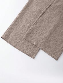 Breezaya Women's Asymmetric Design Sleeveless Shirt And Pleated Button Decor Wide Leg Pants 2-Piece Set, Casual And Comfortable For Spring/Summer Commuting - Brown - View 3