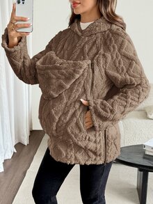 SHEIN 孕婦純色休閒日常三合一外套 - 棕色 - 查看 4