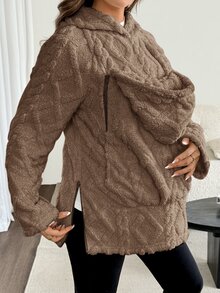 SHEIN 孕婦純色休閒日常三合一外套 - 棕色 - 查看 7
