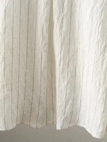 SHEIN 青少年女孩秋季返校米色細條紋長袖鈕扣襯衫，假日校園六年級休閒街頭風上衣 - 杏色 - 查看 7
