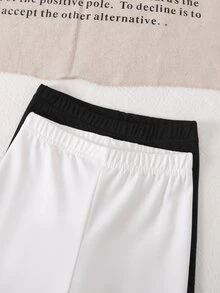 [7pcs Randomly Send 2pcs]Young Girls Toddler 2pcs Set Knitted Slim Fit All-Match Casual Versatile Spring/Summer Black/White Leggings, All-Season Wear - Multicolor - View 6
