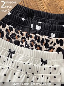 SHEIN Bộ 5 quần legging dệt kim gân cho bé gái, 2 mẫu ngẫu nhiên, họa tiết chấm bi, trái tim, da báo, phong cách ngọt ngào dễ thương, đa năng, mềm mại thoải mái, mặc xuân hè và quanh năm - Nhiều màu - Xem 7