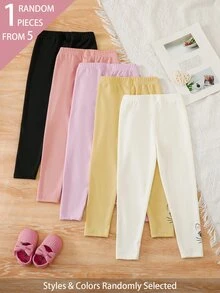 SHEIN 5pcs Randomly Sent 1pc Spring Summer All Season Young Girls Leggings Sweet Cute Bow Cat Print Versatile Soft Comfortable Ribbed Knit Ribbed Hem Multi-Piece Set Leggings - Multicolor - View 3