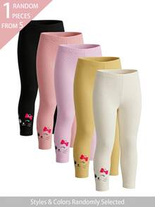 SHEIN 5pcs Randomly Sent 1pc Spring Summer All Season Young Girls Leggings Sweet Cute Bow Cat Print Versatile Soft Comfortable Ribbed Knit Ribbed Hem Multi-Piece Set Leggings - Multicolor - View 8