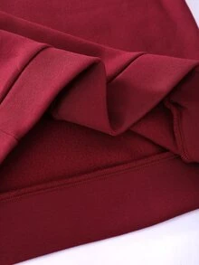 SHEIN 青少年女孩休閒街頭風抓絨豹紋帽子，適合學校日常穿搭衛衣 - 酒紅色 - 查看 7