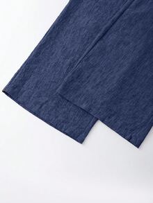Breezaya Women's Asymmetric Design Sleeveless Shirt And Pleated Button Decor Wide Leg Pants 2-Piece Set, Casual And Comfortable For Spring/Summer Commuting - Blue - View 3