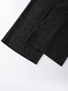 Breezaya Women's Asymmetric Design Sleeveless Shirt And Pleated Button Decor Wide Leg Pants 2-Piece Set, Casual And Comfortable For Spring/Summer Commuting - Black - View 5