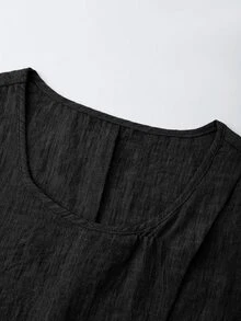 Breezaya Women's Asymmetric Design Sleeveless Shirt And Pleated Button Decor Wide Leg Pants 2-Piece Set, Casual And Comfortable For Spring/Summer Commuting - Black - View 4