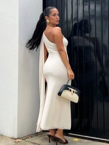 NegzBox Women's Tight Fitting Long Dress, Light Yellow, Spring/Summer Fall Cloth For Women - Apricot - View 2