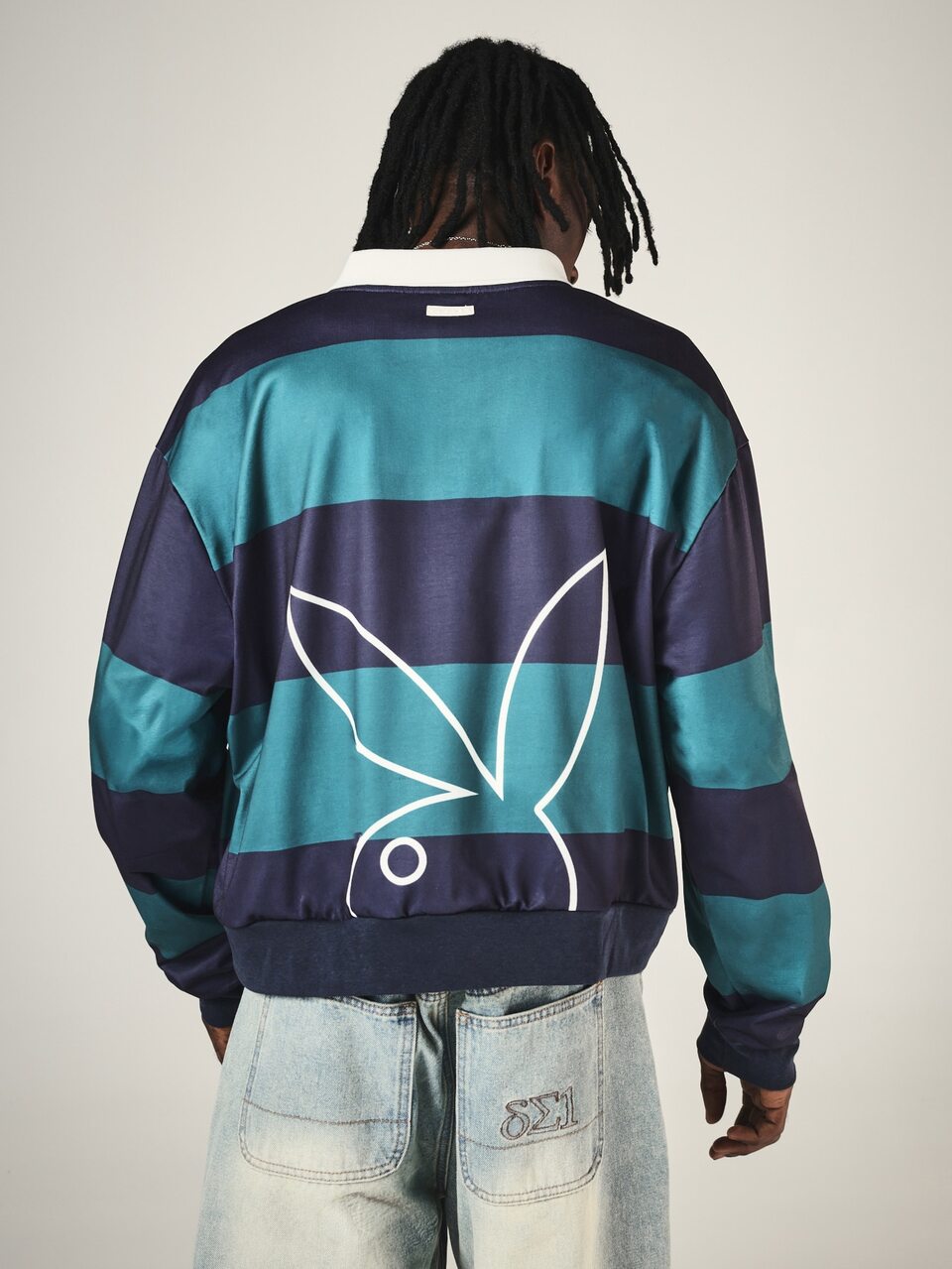 PLAYBOY X SUMWON Striped Rugby Shirt With Bunny Logo Print