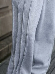 Celana Panjang Pria PAVTROS Warna Abu-abu Muda dengan Desain Dekonstruksi dan Patchwork, Pinggang Elastis, Potongan Lebar, dan Lurus, Celana Olahraga Kasual. - Light Grey - View 5