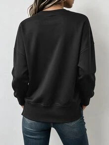 Balvessa Women's Casual Autumn Winter Black Spliced Long‑Sleeve Sweatshirt, Suitable For Halloween, Saudi National Day, Gym, Graduation Ceremony Occasions - Black - View 2