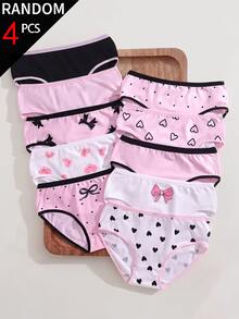 SHEIN Random 4pcs/Set Teen Girl Simple Fashion Bow Polka Dot Heart Print Underwear 5pcs Set - Multicolor - View 1
