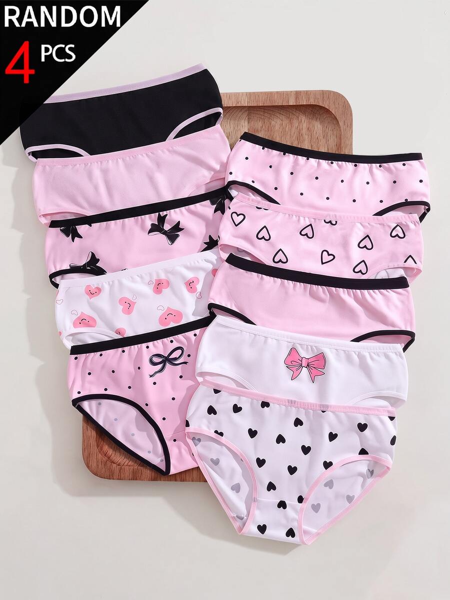 SHEIN Random 4pcs/Set Teen Girl Simple Fashion Bow Polka Dot Heart Print Underwear 5pcs Set - Multicolor - View 1