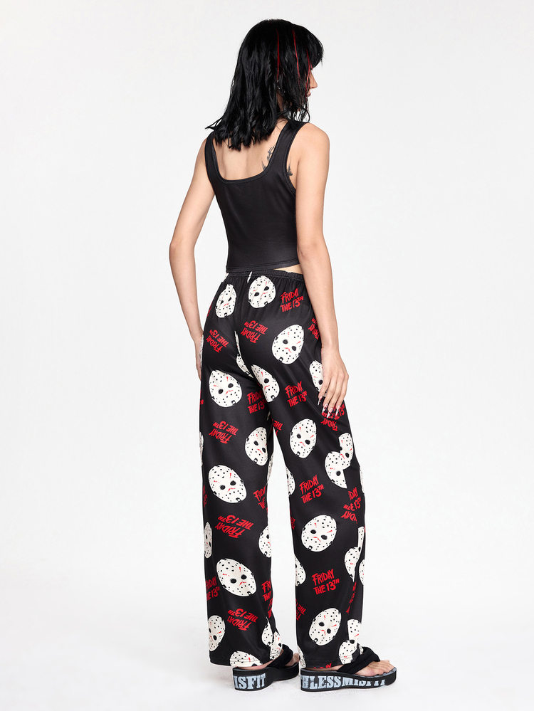 Friday the 13th X ROMWE Horror Movie Tank Top & Long Pants Casual Women's Pajama Set - Black - View 11